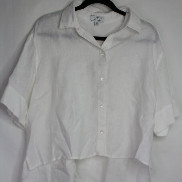 AYR Linen Button Up Crop Top Women's Size XL White Short Sleeve Minimalist - Picture 2 of 9
